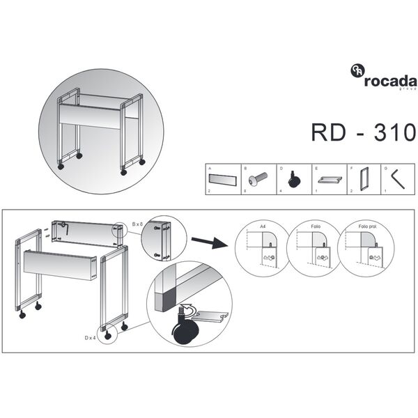 Τροχήλατη Βάση Κρεμαστών Φακέλων A4-Folio-Folio XL Rocada RD310