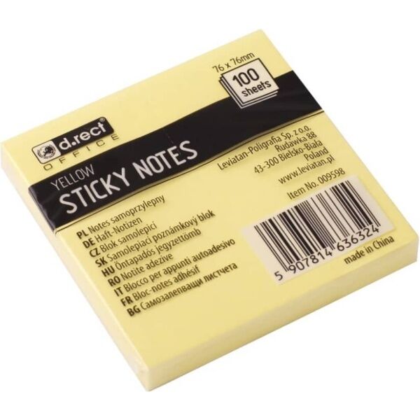 Χαρτάκια Αυτοκόλλητα Post it Κίτρινο 75x75mm drect
