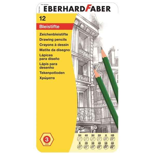 Σετ Μολύβια Σχεδίου Σε Μεταλλικό Κουτί Eberhard Faber - 12τεμ.