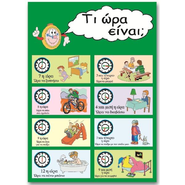 Εκπαιδευτική αφίσα "Η ώρα " στα Ελληνικά