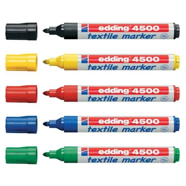 Σετ 5 χρωμάτων Μαρκαδόρων TEXTILE marker- υφάσματος edding 4500